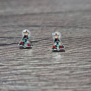 * 3/$16* Festive Christmas Tree Stud Earrings Green Enamel Christmas Jewelry